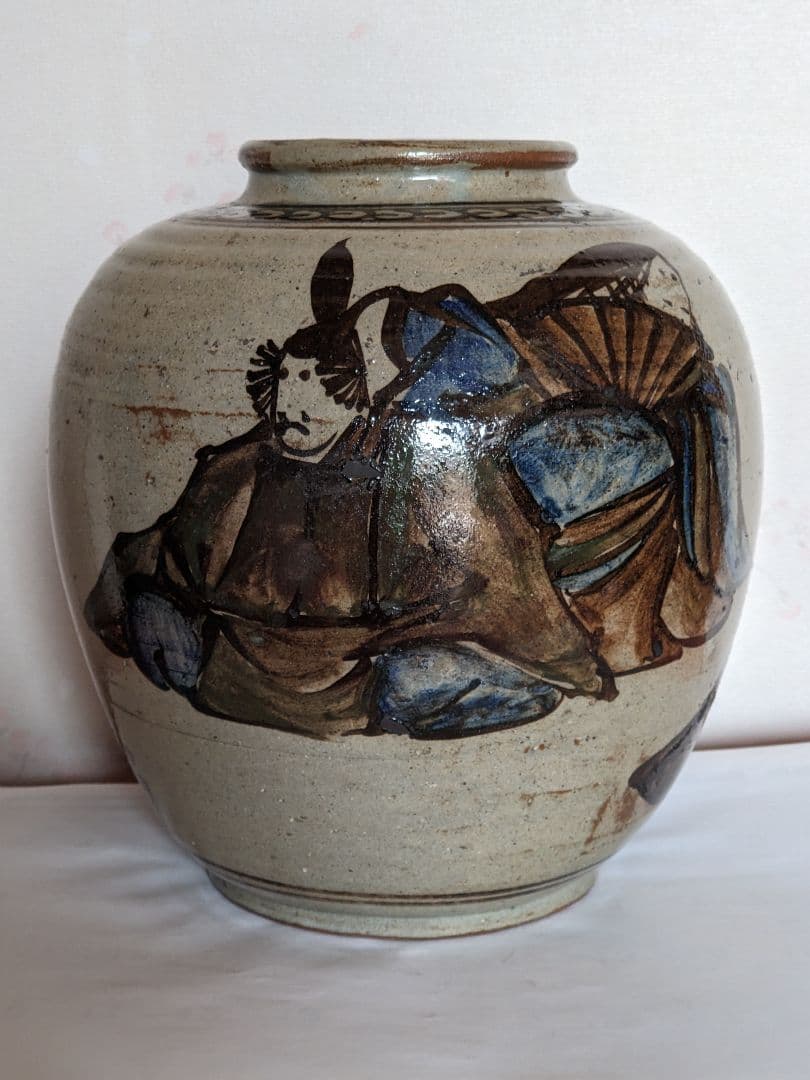 ♦作品少数 乾山焼？三浦乾也 時代絵巻図壺 瓶 花瓶 置物飾りレア物 骨董品