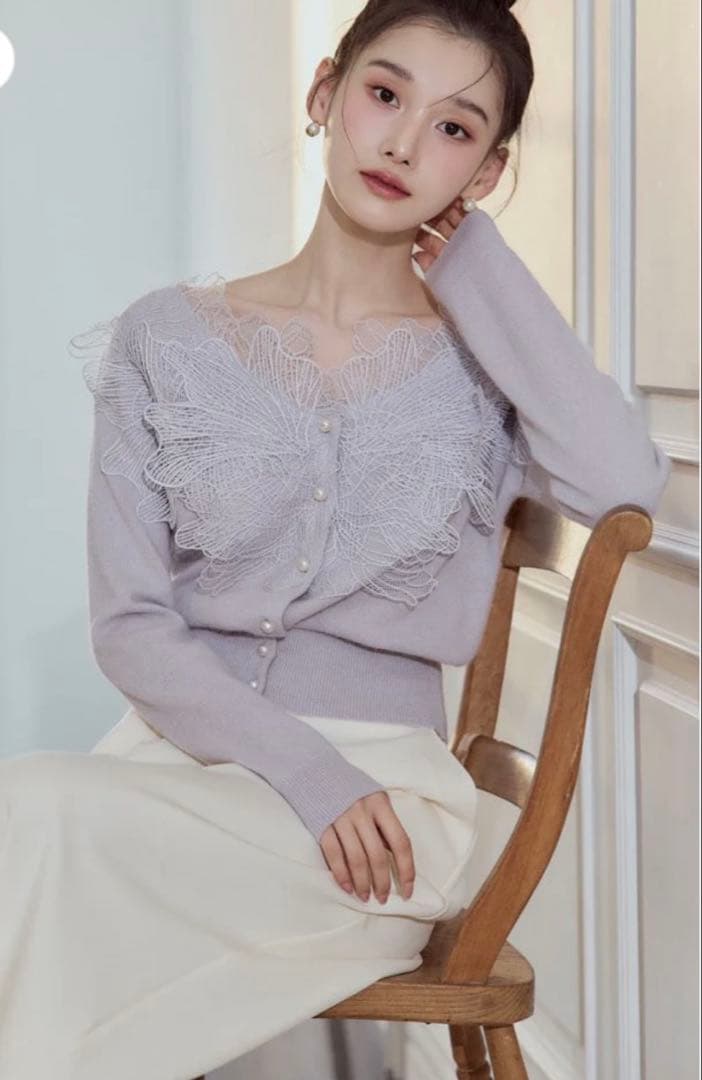 【新品】polaura レースフリルカーディガン　 pale lilac