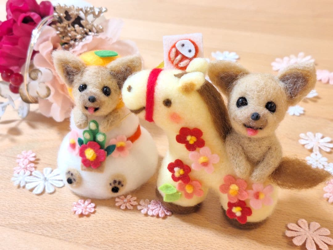まふら✨正月 午年ヨークシャーテリア✨羊毛フェルト ぬいぐるみ 犬ヨーキー