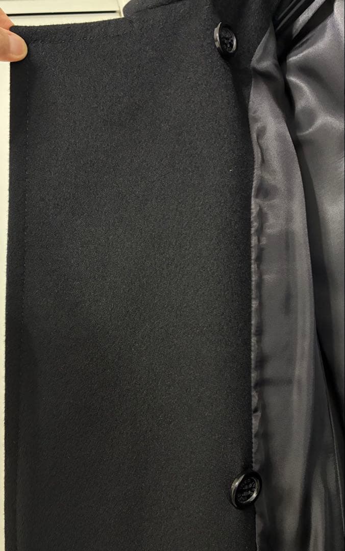 美品11号 イネドINED カシミヤ100%ラップ風チェスターコート黒フォーマル