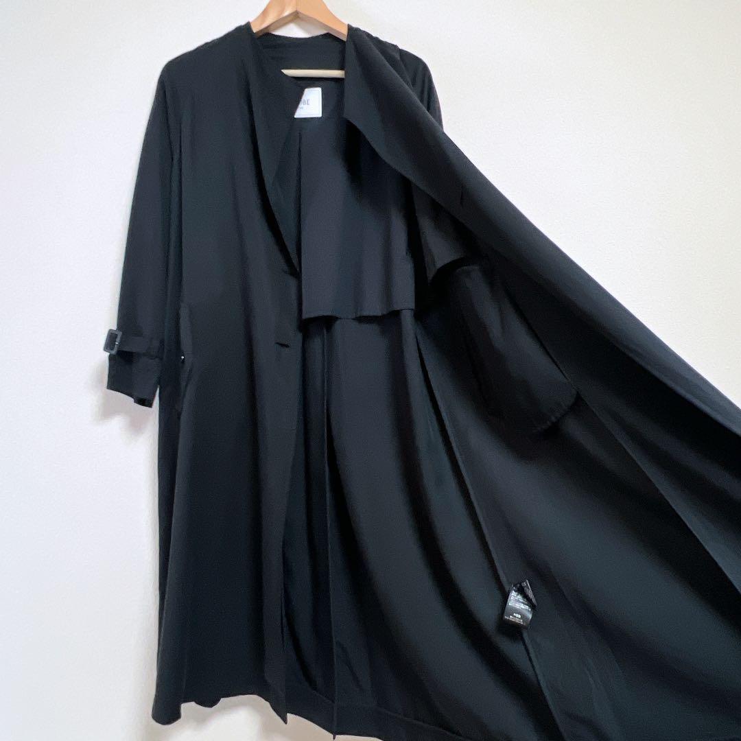 【美品】 スローブイエナ ノーカラー ニュアンス トレンチ コート ブラック
