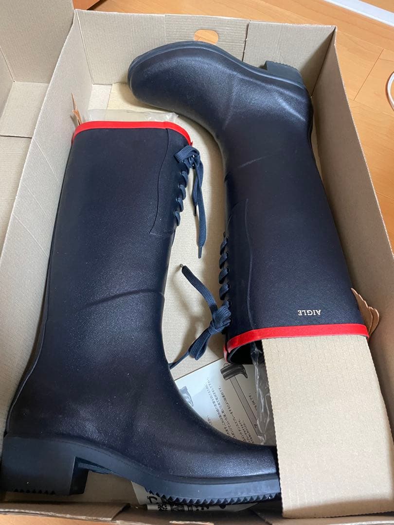 AIGLE ロングブーツ　レインブーツ　紺・赤