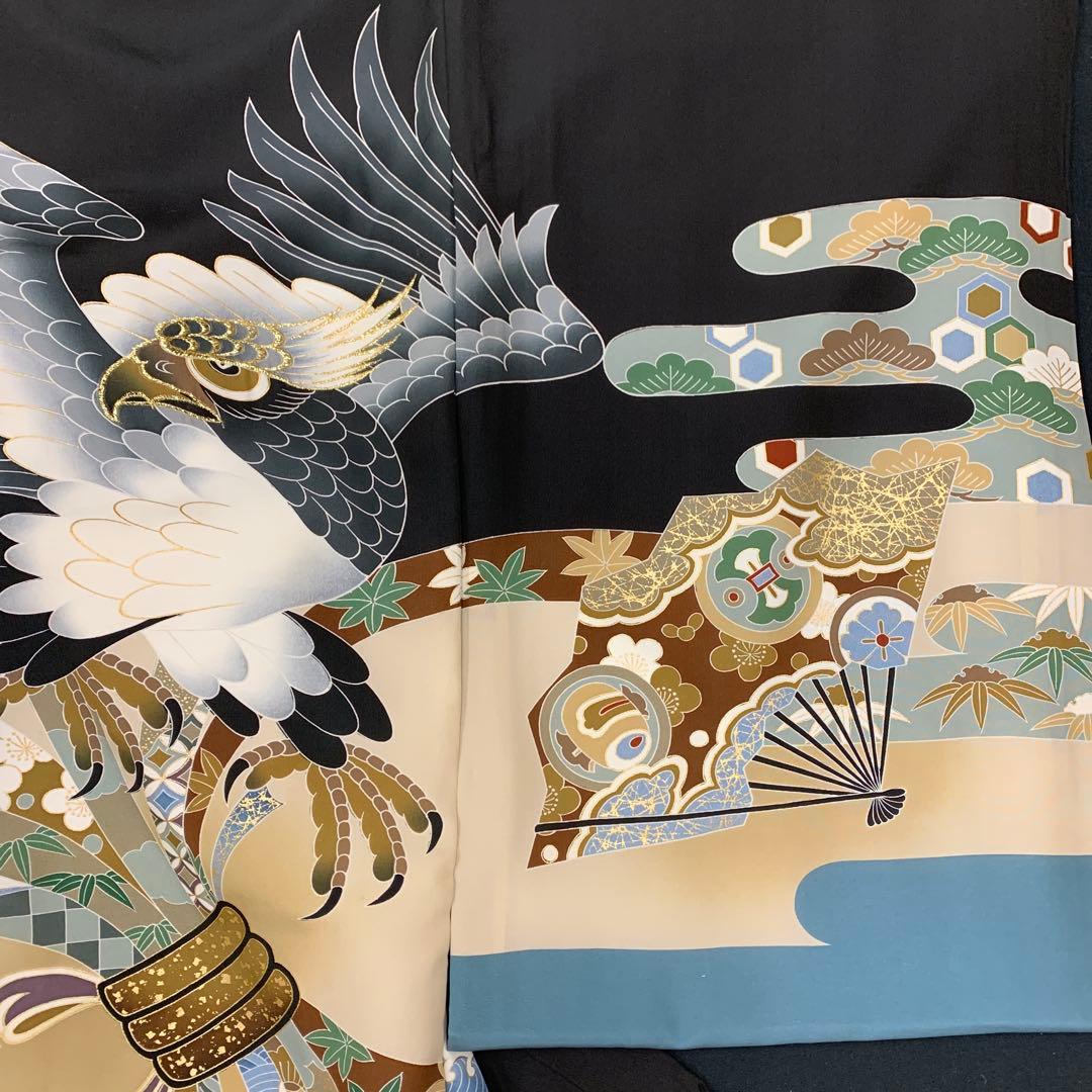 新品正絹産着祝着京友禅伝統工芸、本金、特選大鷹と祝い熨斗小槌古典文 しつけ糸付き