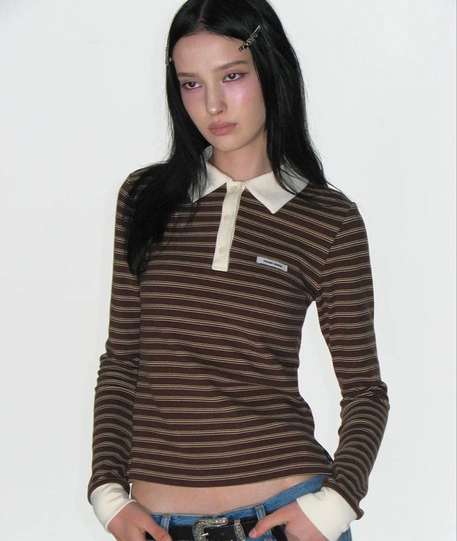 トップス CRANK Multi-stripe polo shirt_brown