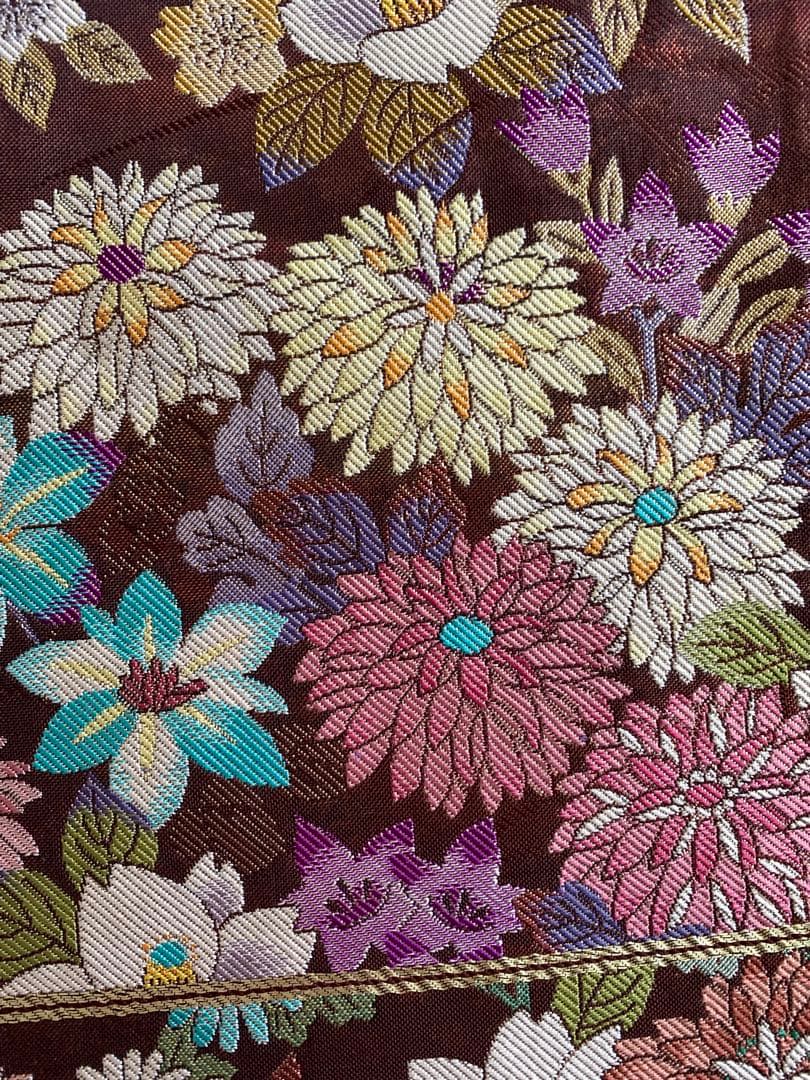 美品・正絹振袖　袋帯　長襦袢　セット 　　　　赤と紫 グラデーション 花柄
