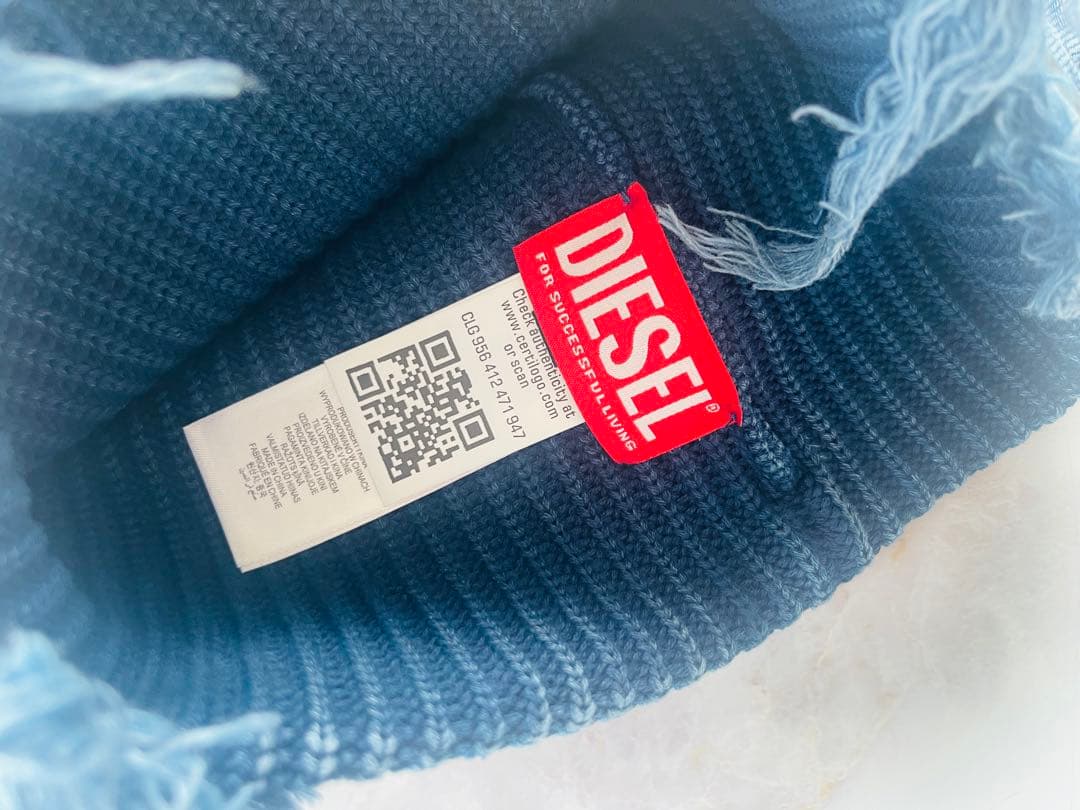 美品DIESEL フリンジ付きニット帽 リブニットキャップ「K-FROK」