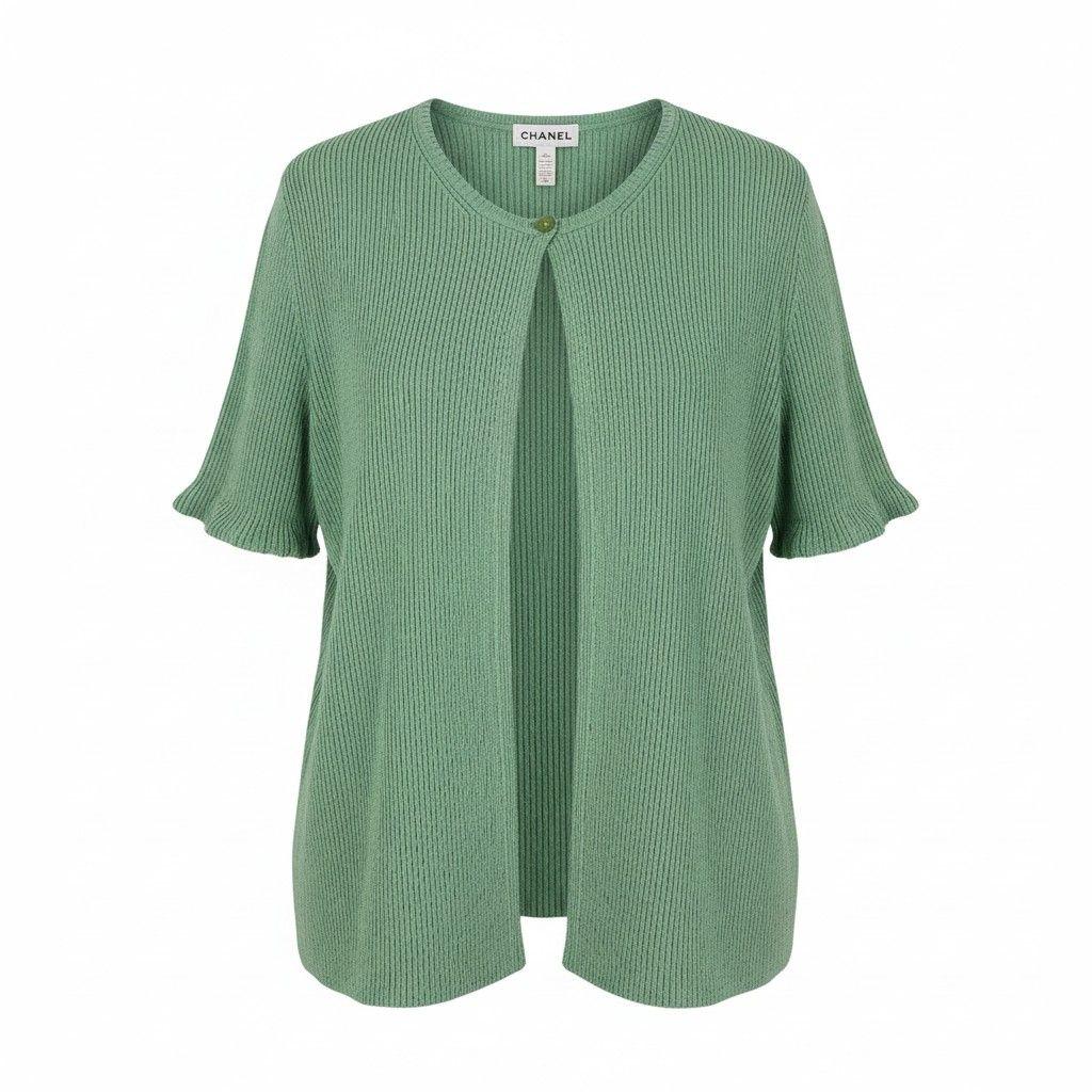 CHANEL 美品グリーン 半袖カーディガン サイズ42（M）