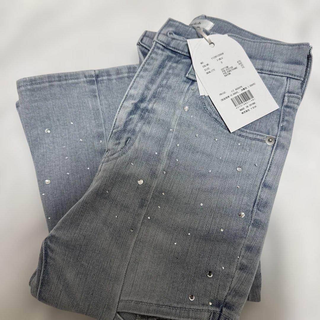 ドロップビジューフレアデニムパンツ I-BLU S