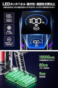 新品　コードレス掃除機 65kPa強力吸引&曲がるスティック&８０分連続稼働