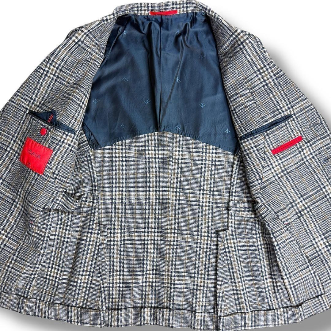 J6103 美品 イザイア SAILORチェック柄ジャケット グレーネイビー46