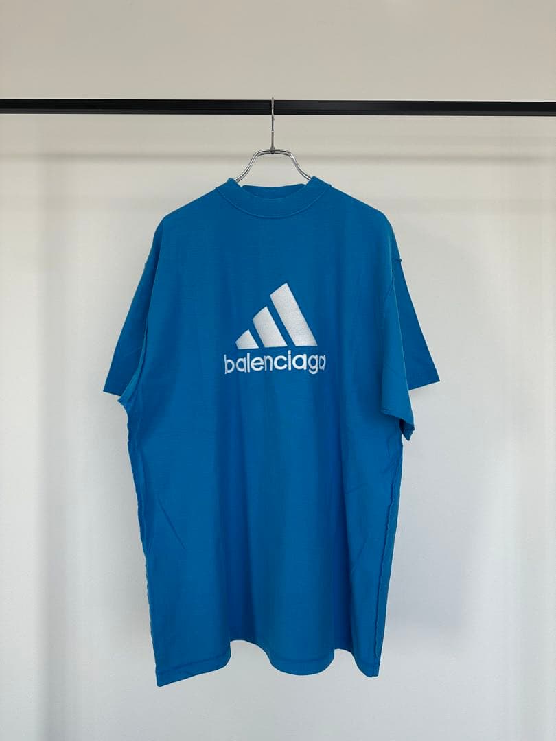 BALENCIAGA×adidas ロゴ刺繍Tシャツ ブルー サイズ1