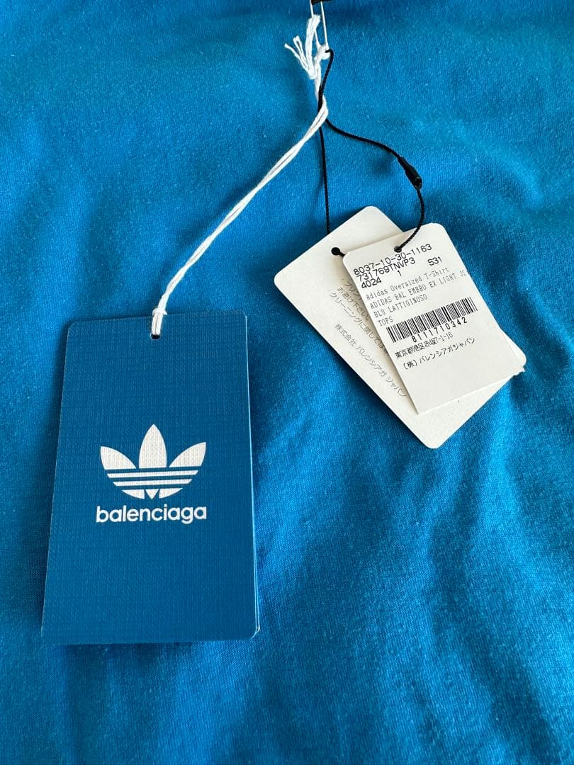 BALENCIAGA×adidas ロゴ刺繍Tシャツ ブルー サイズ1