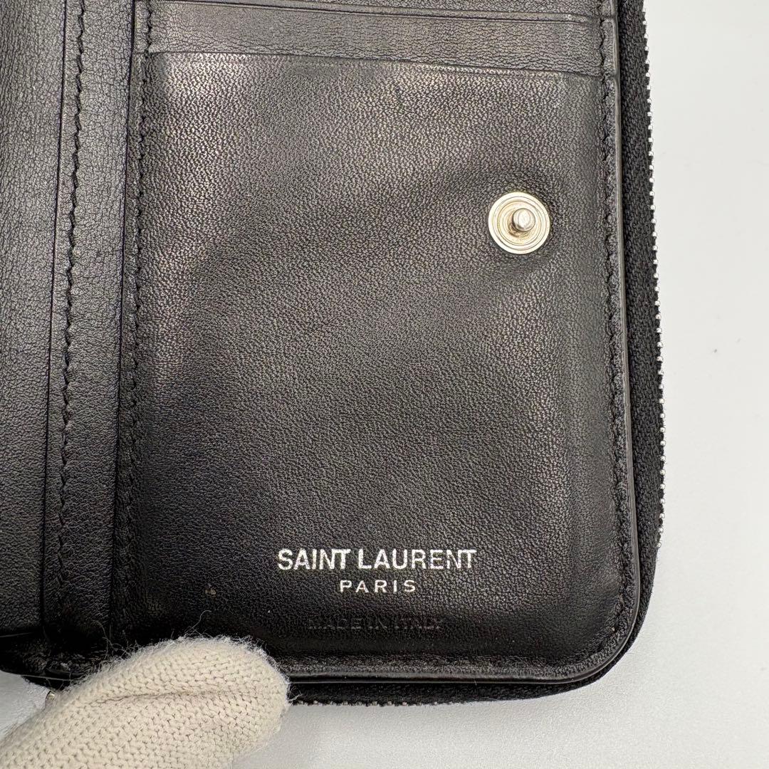 イヴ・サンローラン　YSLロゴ　カサンドラ リザード柄 ジップウォレット 財布