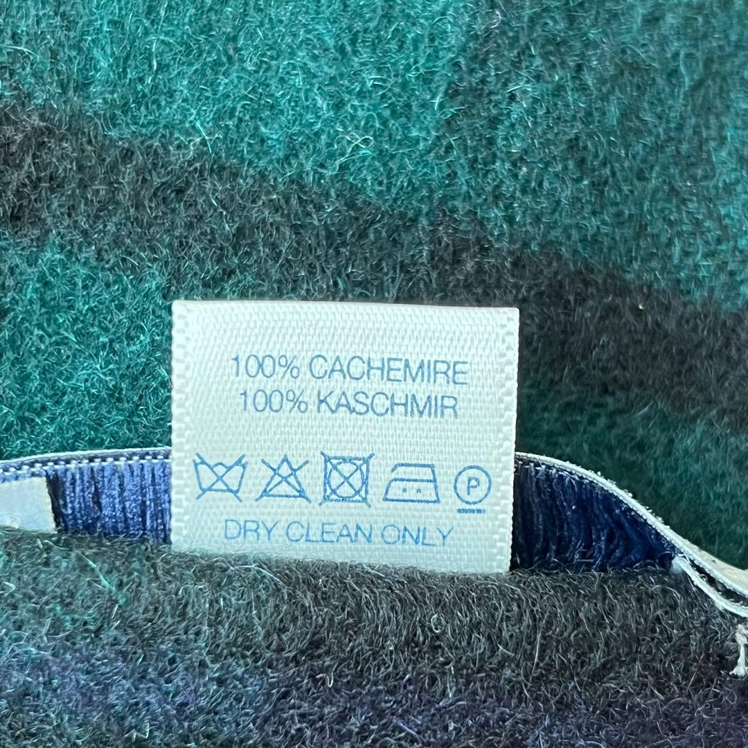 4873【美品】ジョンストンズ　大判ストール カシミヤ100％　緑　紺　黒