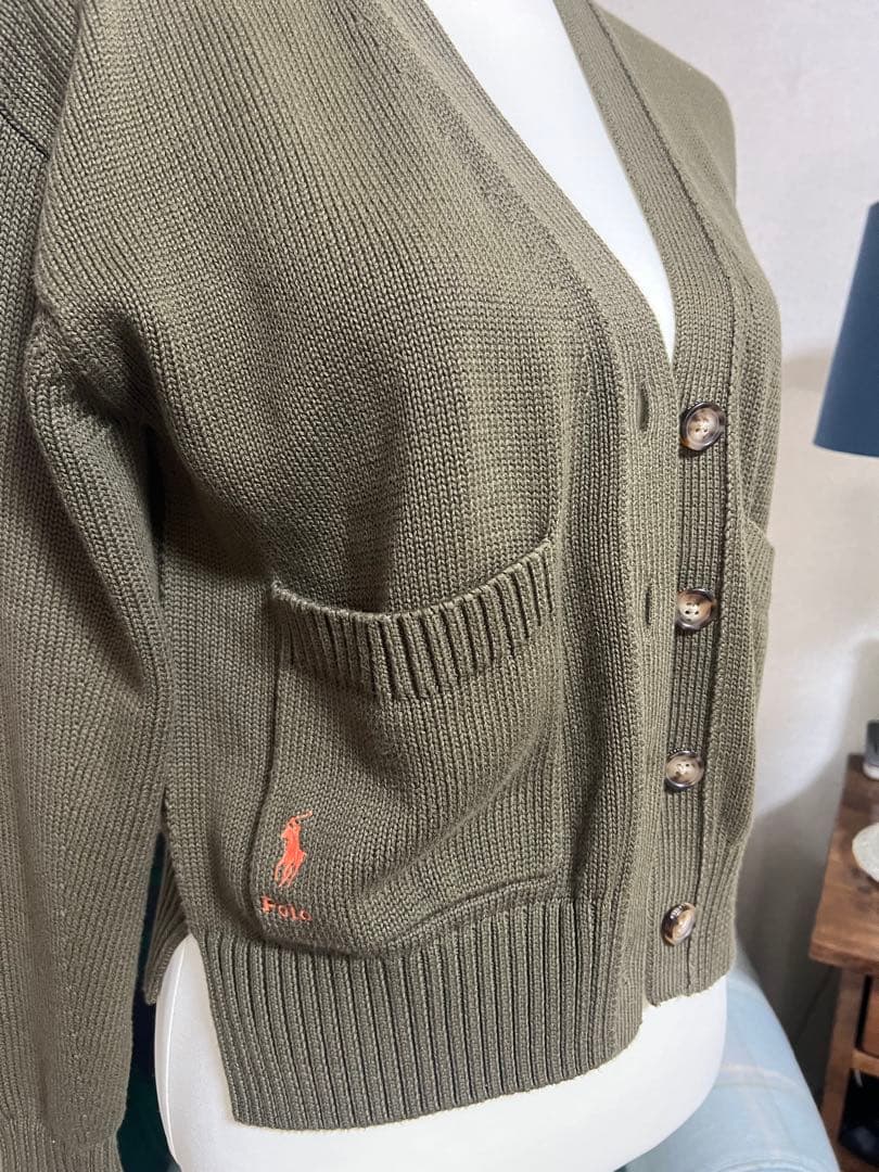 新品　ラルフローレン　コットンカーディガン　カーキ