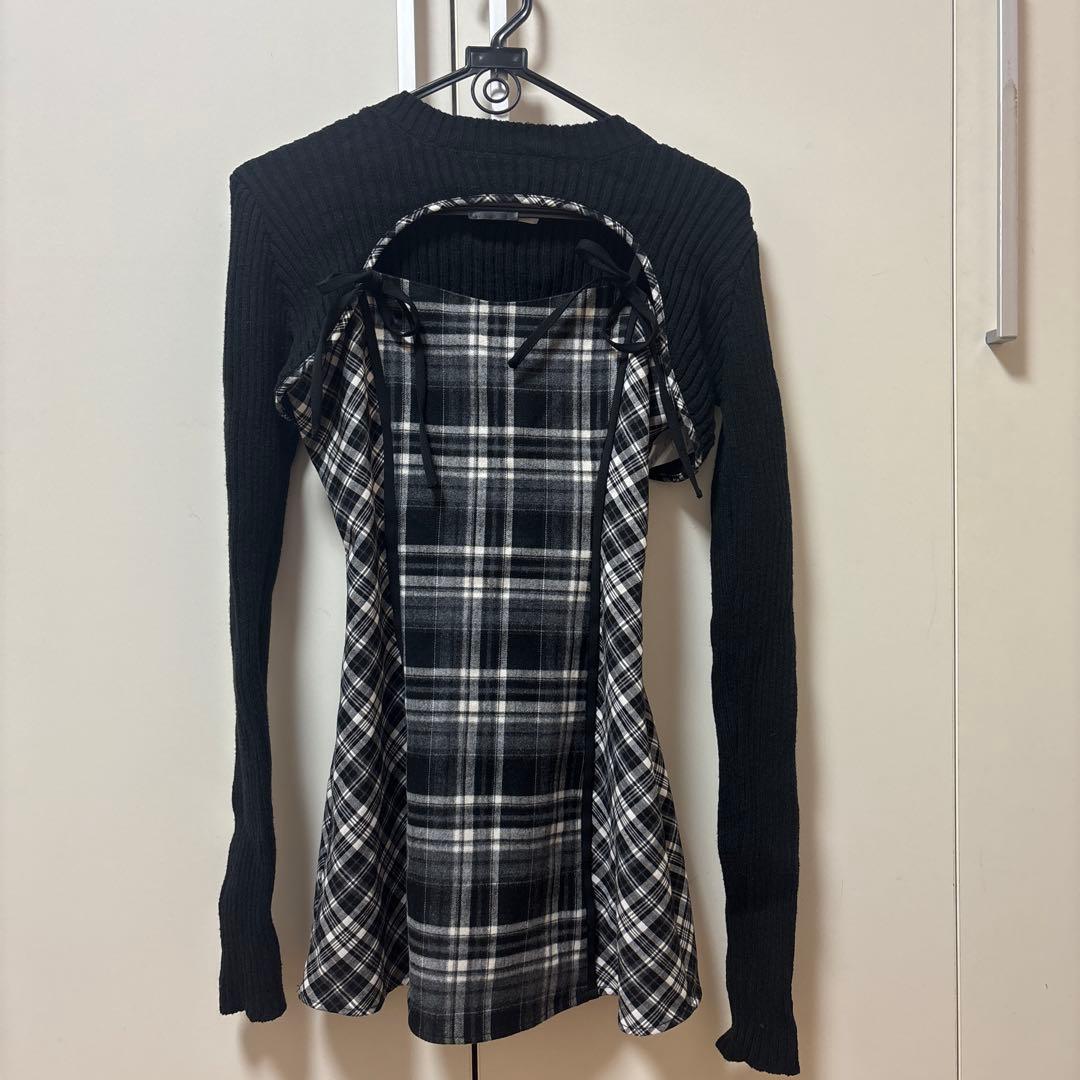 Darich ニットボレロダブルチェックミニワンピース　FREEサイズ
