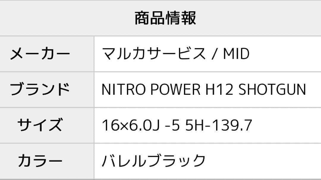 N*A様 NITRO POWER H12 SHOTGUN 16インチ 4本　ジム