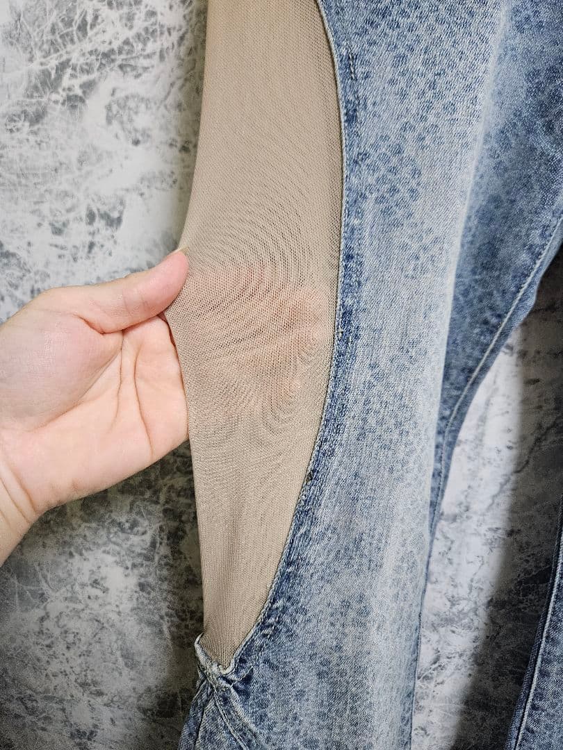 THEREDTHREAD S cutting denim3lace パイソン柄