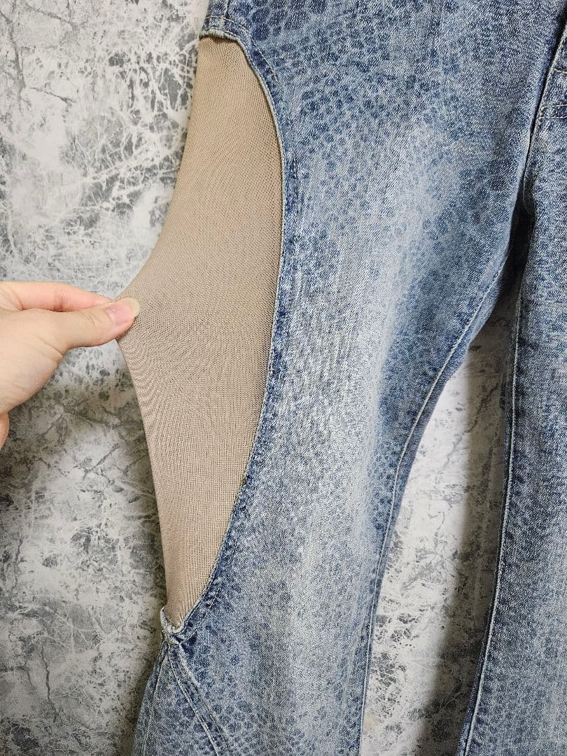 THEREDTHREAD S cutting denim3lace パイソン柄