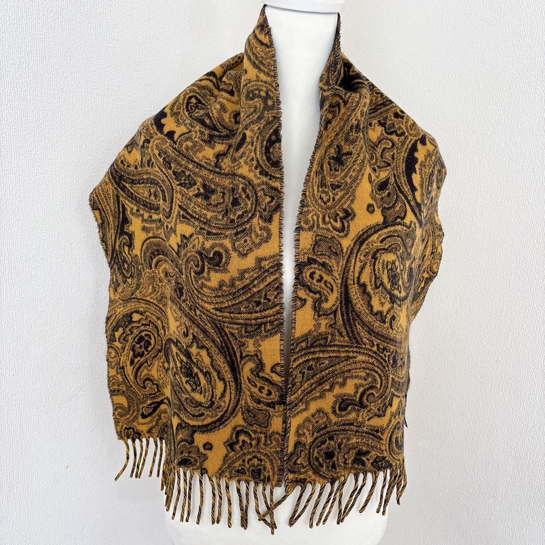 ETRO エトロ ペイズリー柄 ストール スカーフ ウール混　ゴールドイタリア製