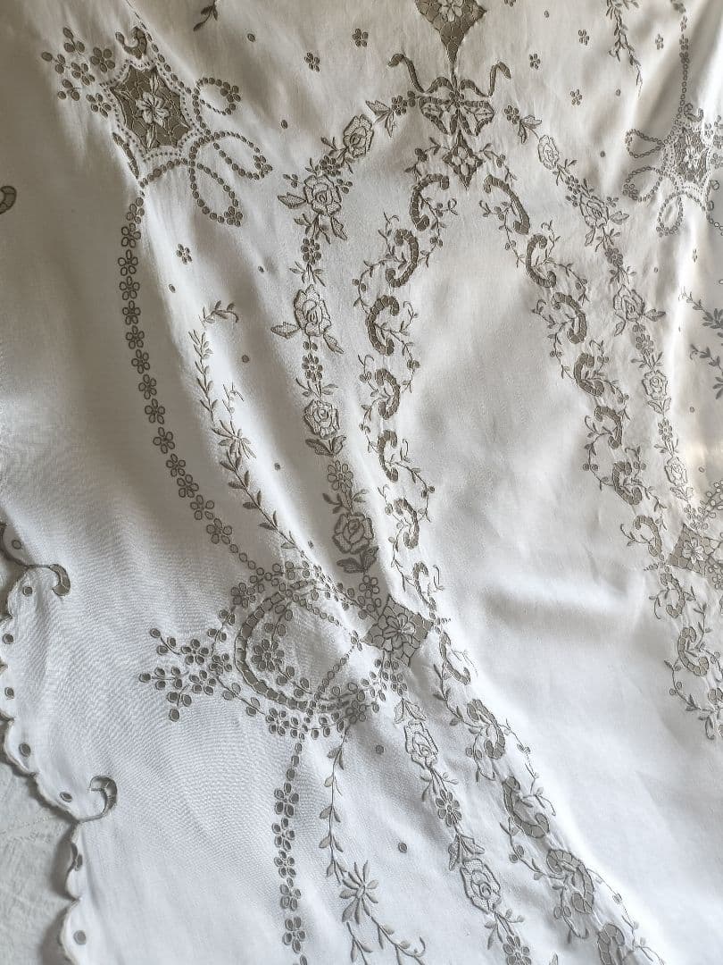 フランス　蚤の市　Vintage　テーブルクロス　楕円形