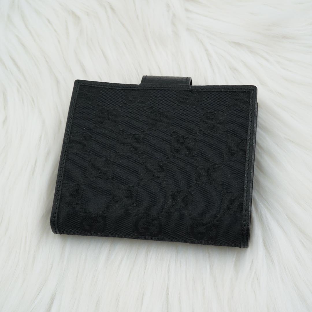 未使用品　箱付き　GUCCI グッチ　二つ折り財布　レザー×キャンバス　ブラック