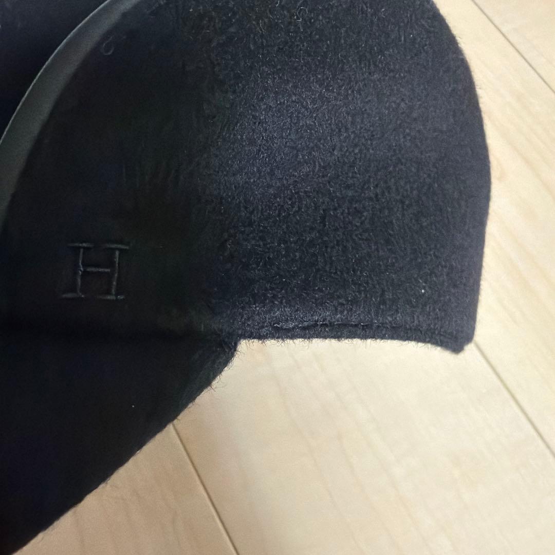 エルメス　HERMES キャップ　カシミヤ　羊革　レザーパイピング　ユニセックス