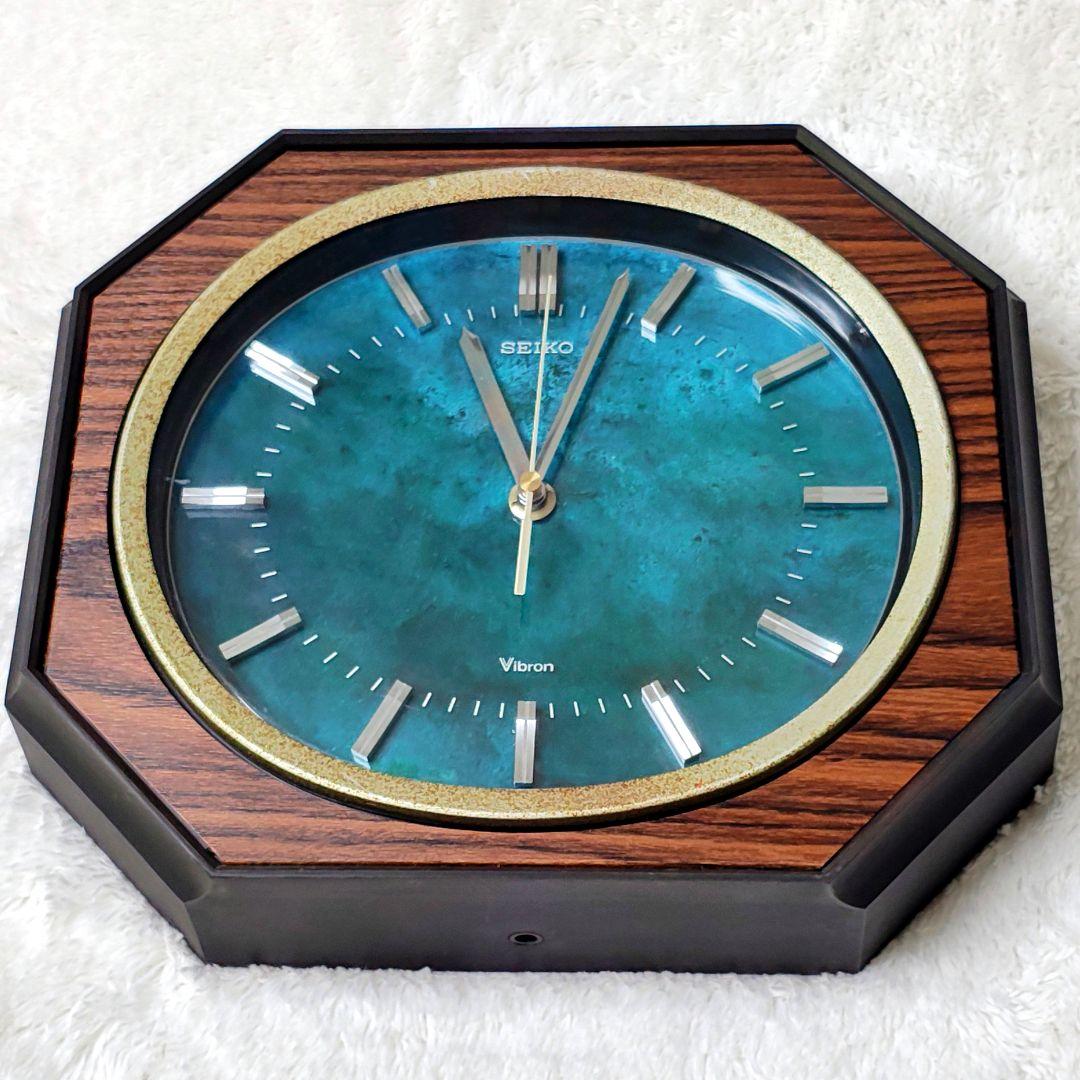 【稼働品】SEIKO Vibran 八角形時計 青色 レトロ ミッドセンチュリー