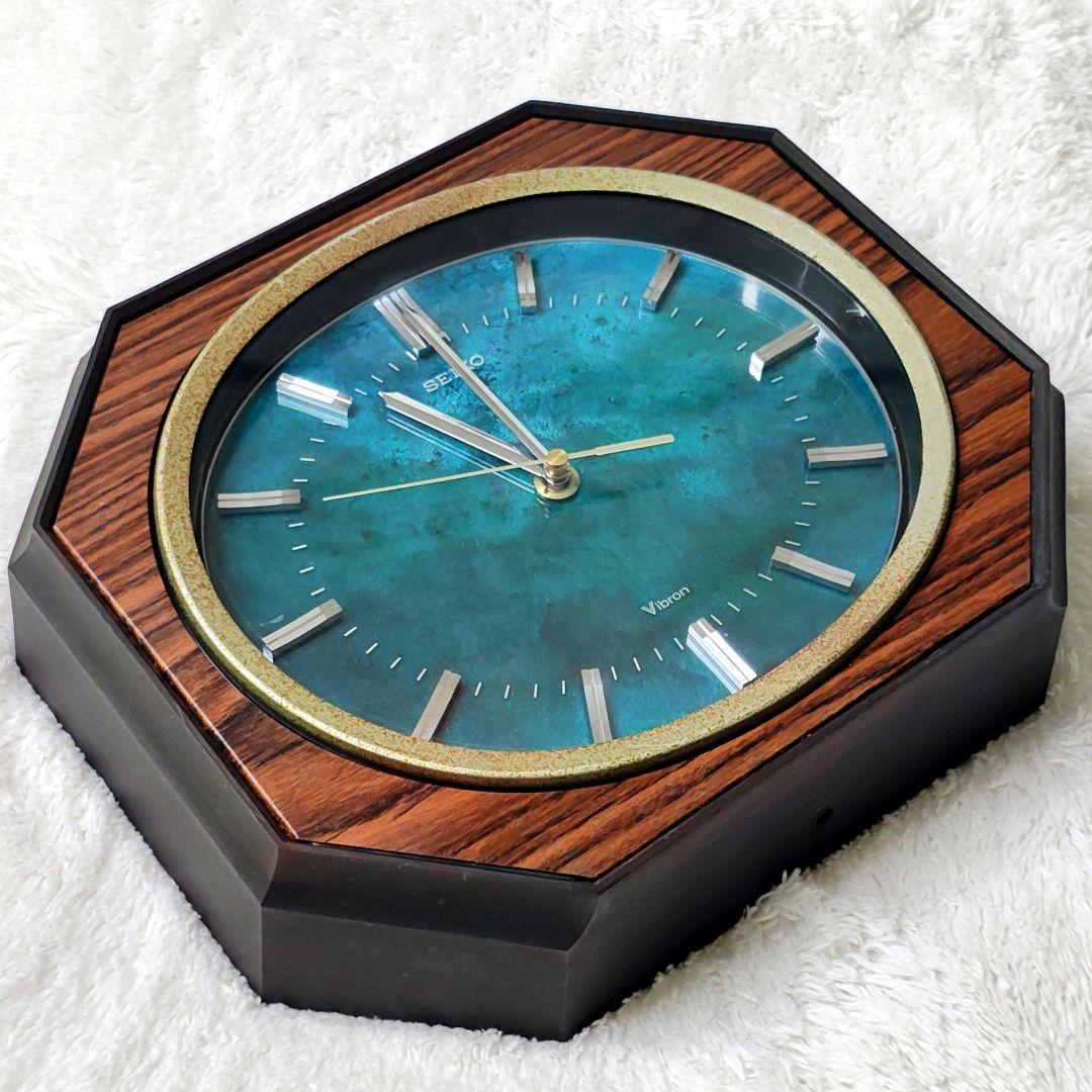 【稼働品】SEIKO Vibran 八角形時計 青色 レトロ ミッドセンチュリー