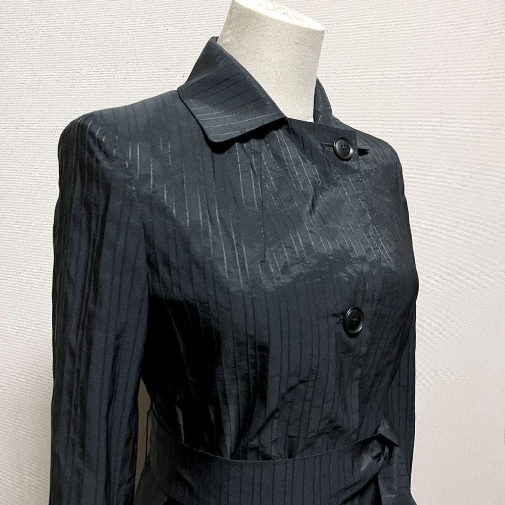 美品 MaxMara 最高級白タグ シルク トレンチコート ベルト付き ブラック