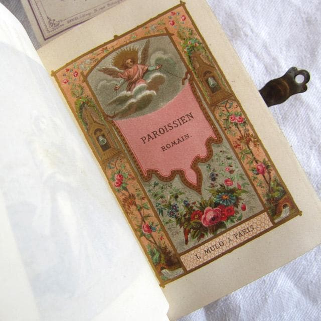 フランスアンティーク 祈祷書 聖書 19世紀 べっ甲風 イニシャル シルバー