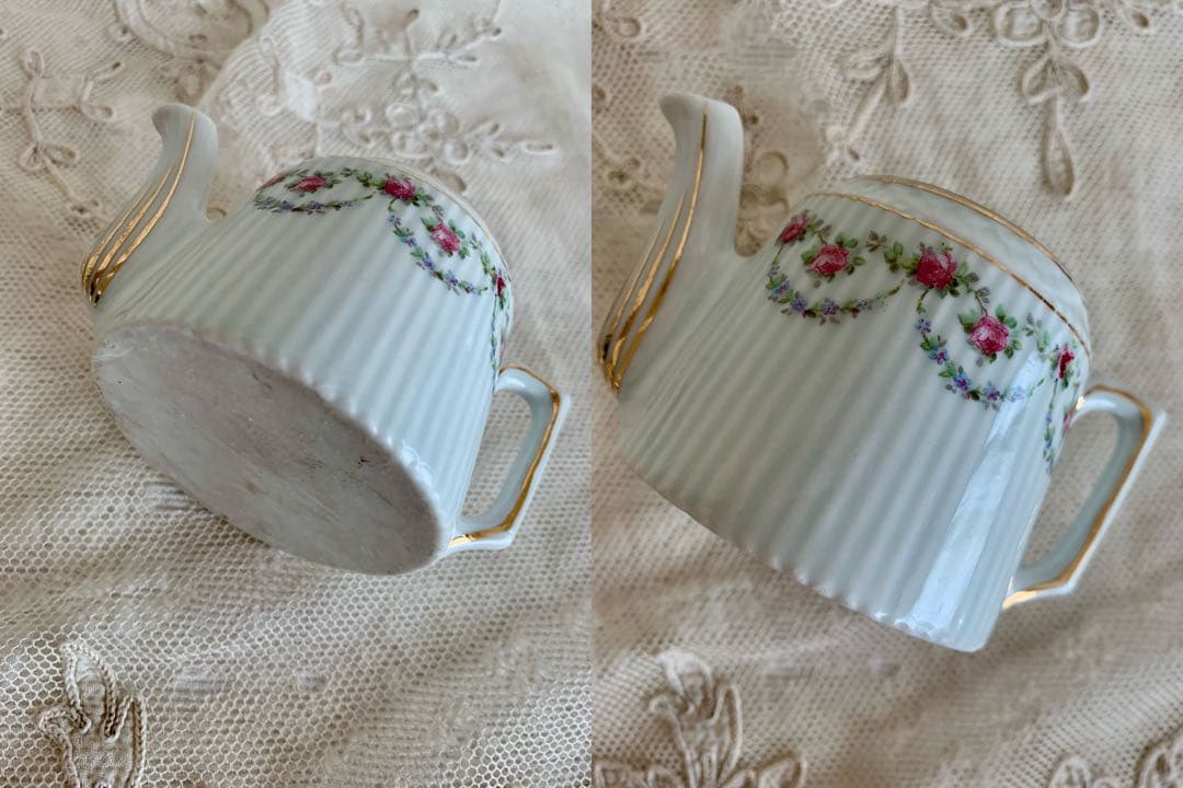 フランスアンティークディネット陶器ティーセット6点set※ローズと小花ガーランド