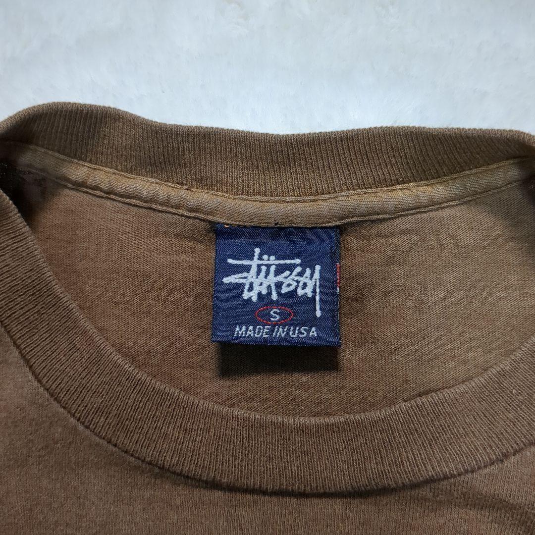 ✨90s！USA製！紺タグ✨old STUSSY NO4 短丈Tシャツ S 茶
