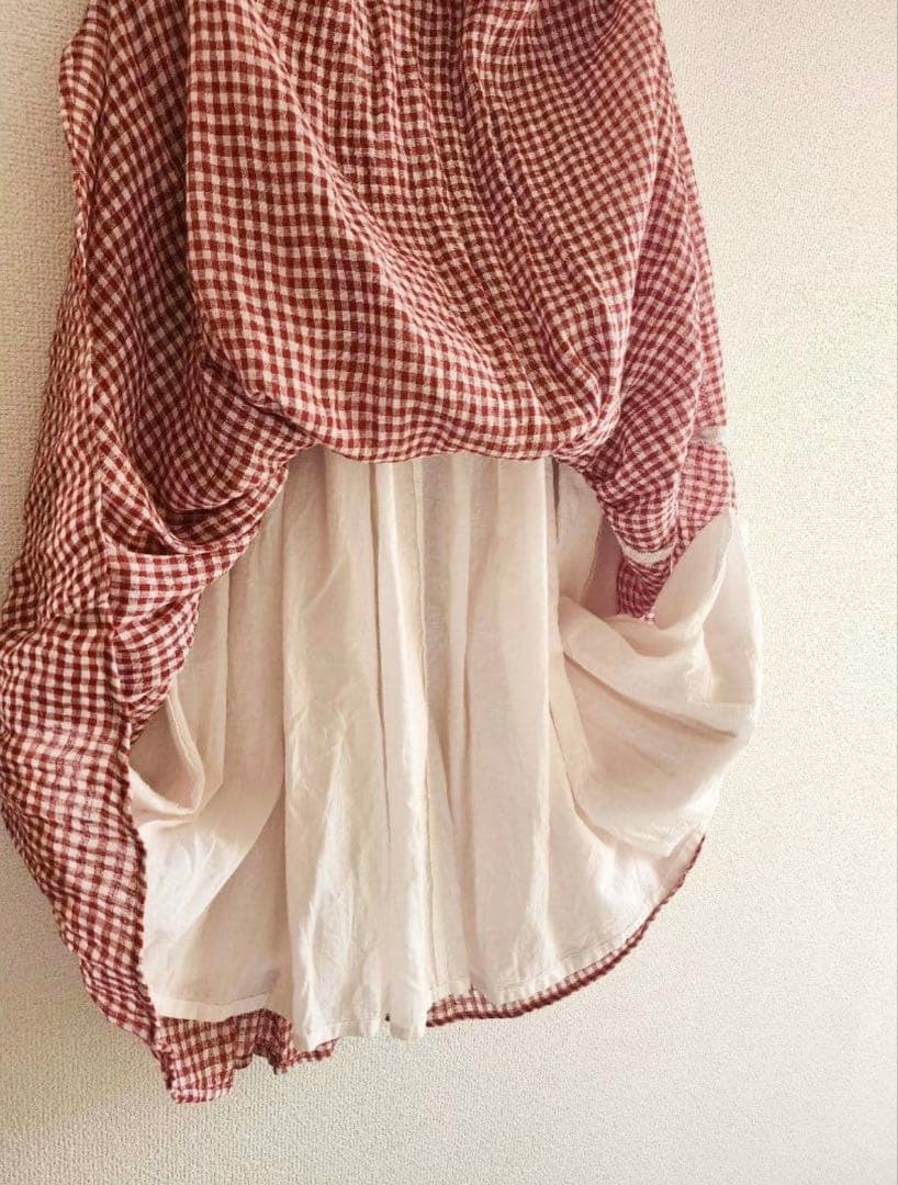 ネストローブ リネンギンガムチェックスカート　nest robe