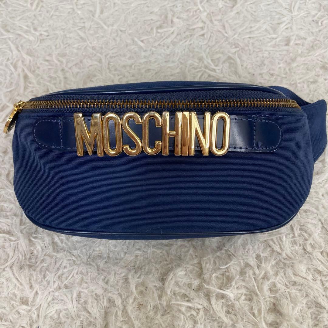 MOSCHINO モスキーノ ウエストバッグ ボディバッグ ロゴ ネイビー 金具