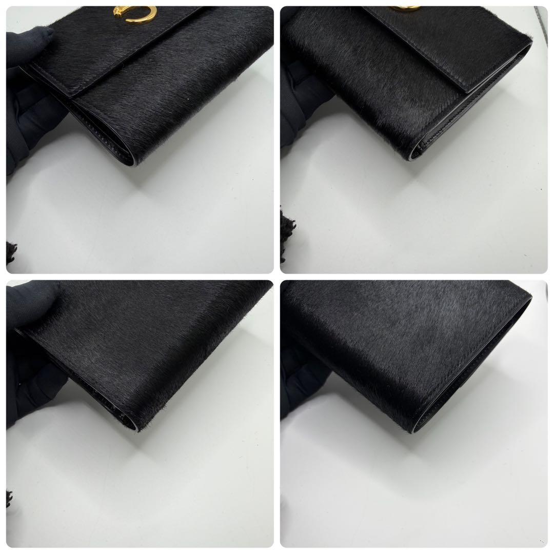 美品✨ カルティエ 三つ折り財布 パンテール ハラコ ブラック 黒 ゴールド金具