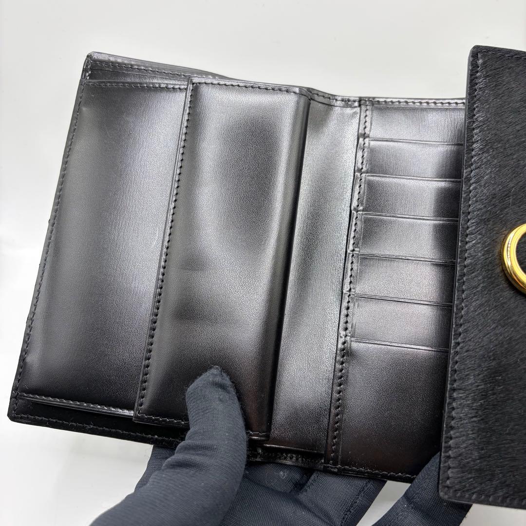 美品✨ カルティエ 三つ折り財布 パンテール ハラコ ブラック 黒 ゴールド金具