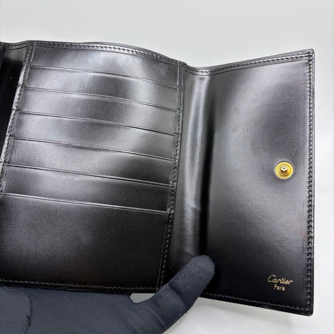 美品✨ カルティエ 三つ折り財布 パンテール ハラコ ブラック 黒 ゴールド金具