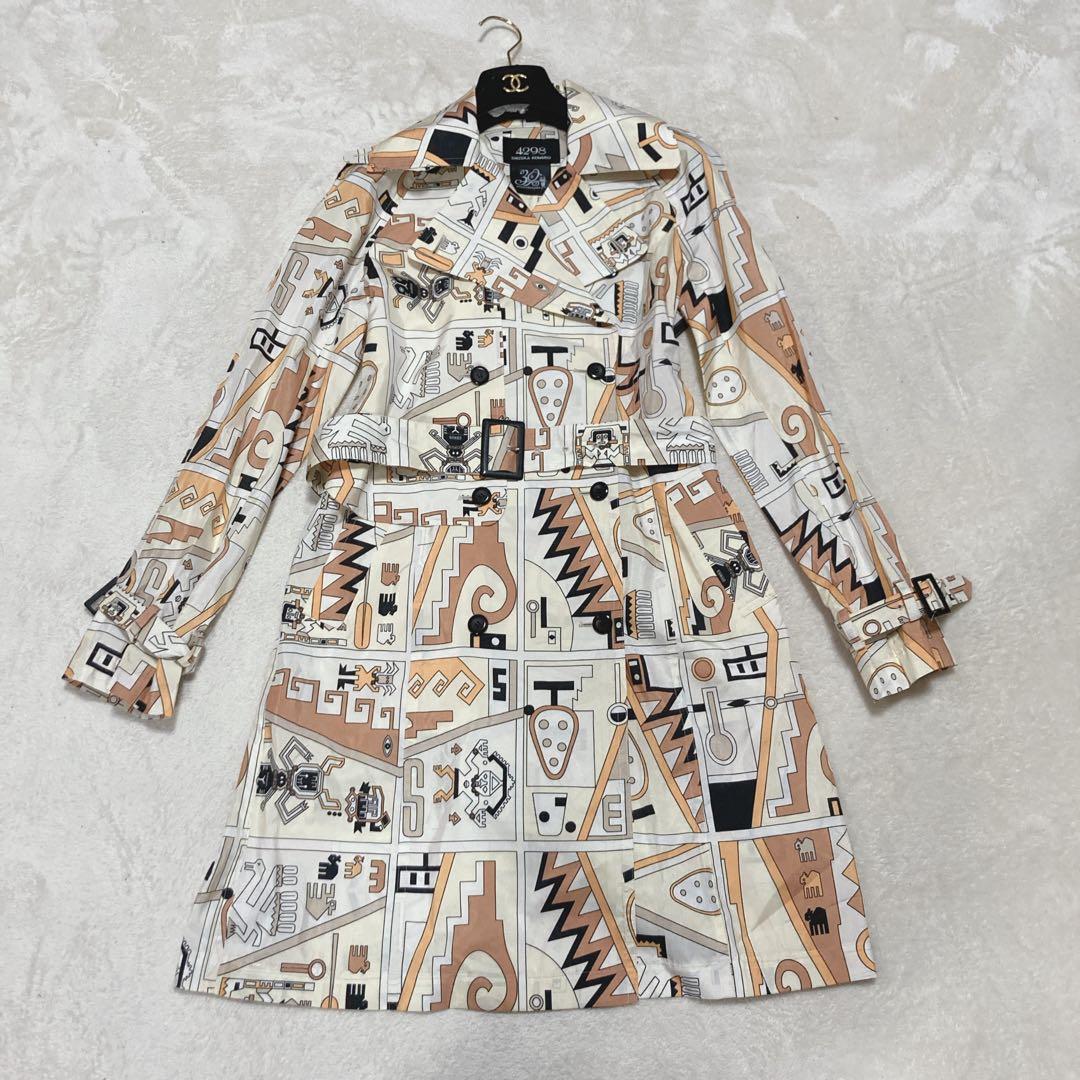 【希少美品】4298　シズカコムロ　トレンチコート　総柄　マルチカラー