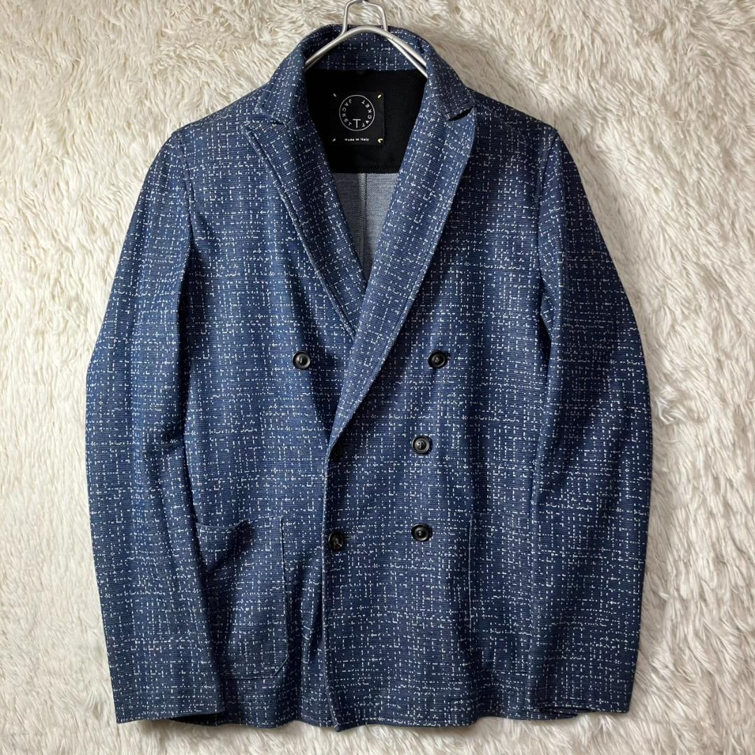 美品 イタリア製 T-JACKET ダブルブレストジャケット ネイビー 紺 M