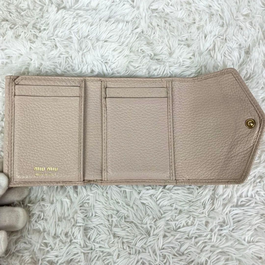 現行/付属品完備✨ミュウミュウ　折り財布　ヴィッテロダイノ　本革　ピンクベージュ