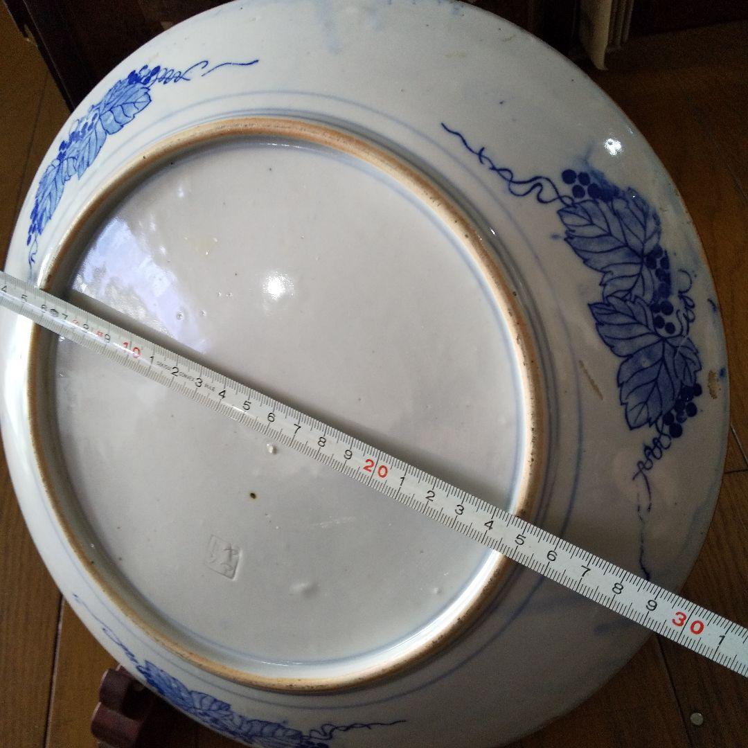 江戸中期　極上　山徳製　イゲ皿　丸窓 漢詩字 唐花唐草 葡萄文