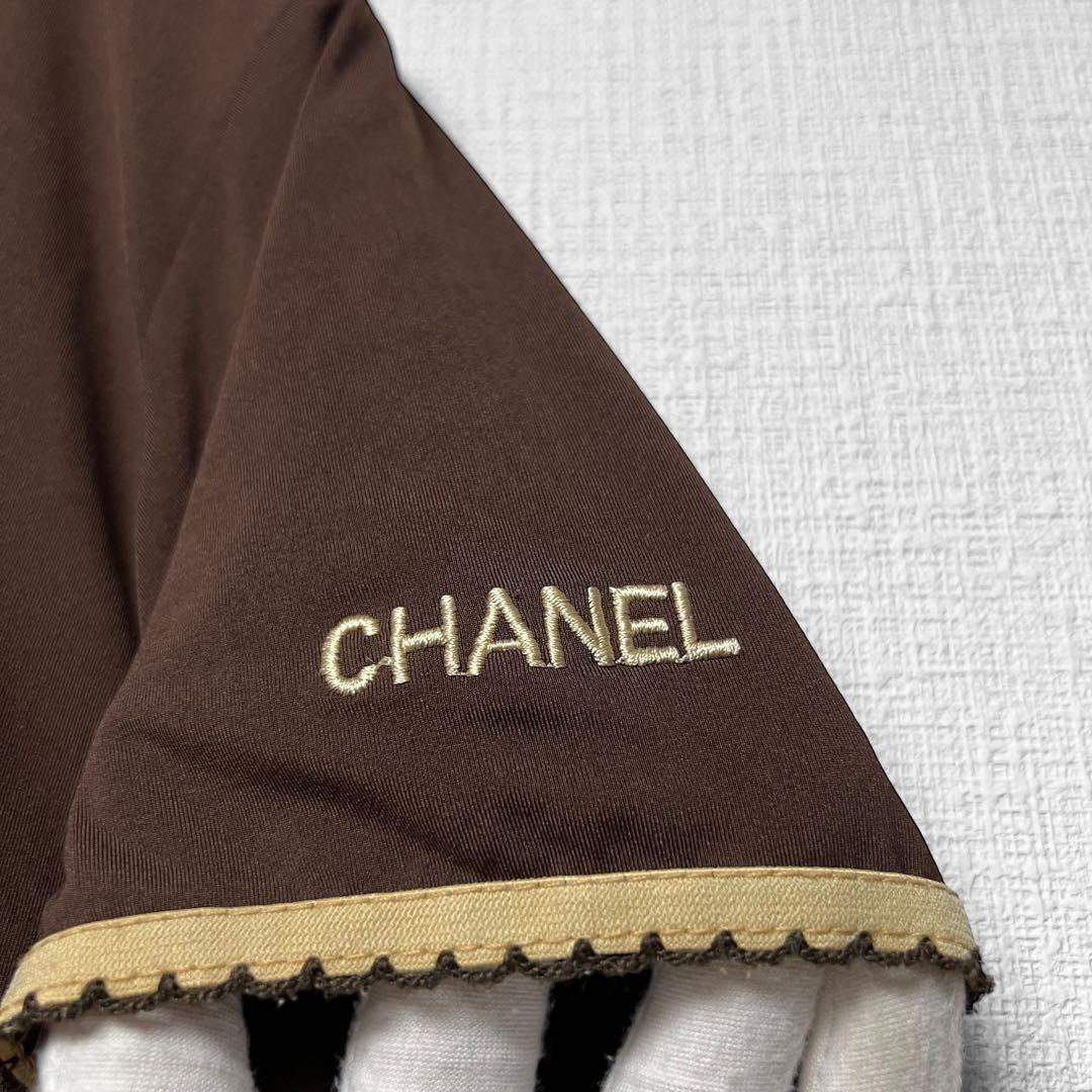 CHANEL シャネル ヴィンテージ ロゴ刺繍カットソー 半袖Tシャツ 茶色