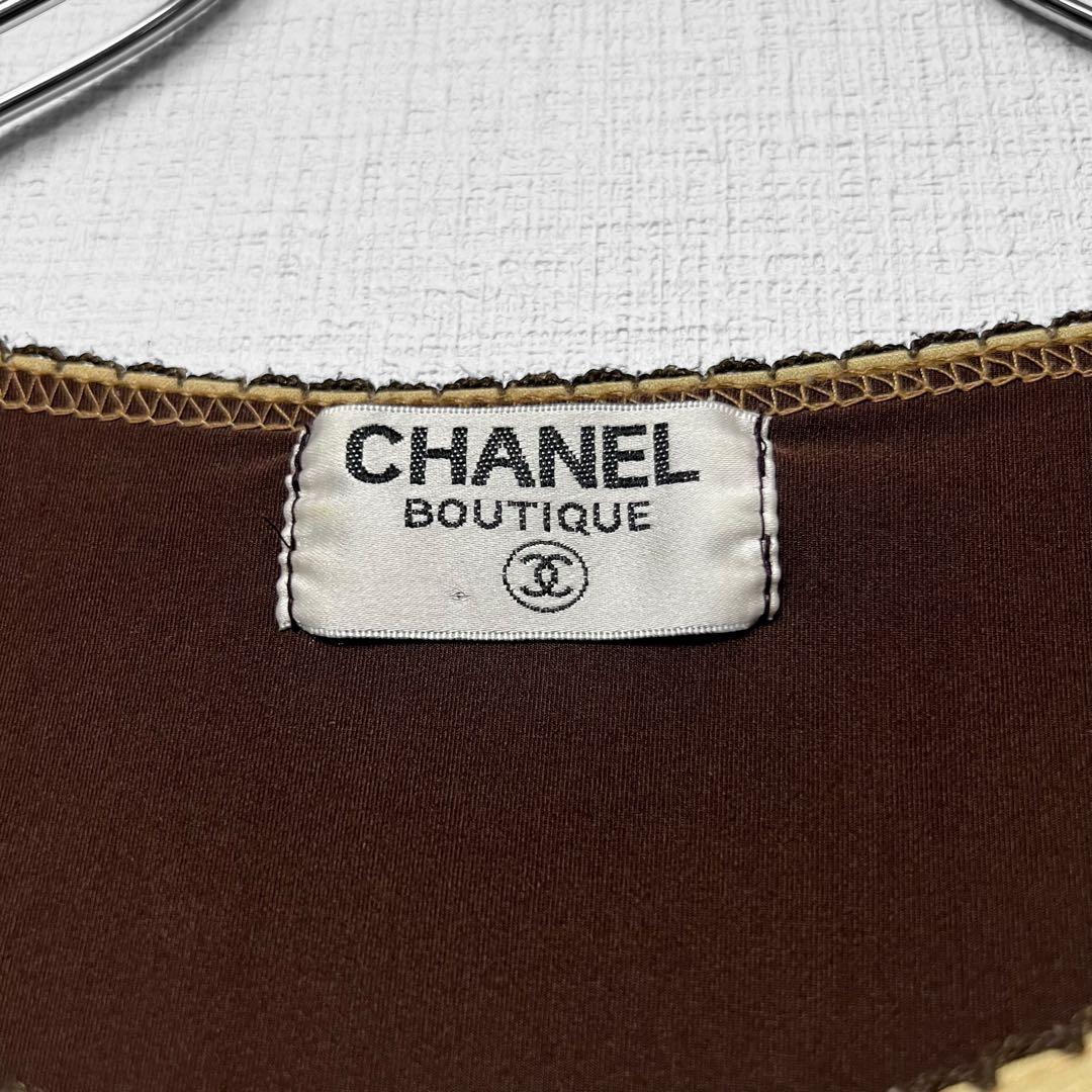 CHANEL シャネル ヴィンテージ ロゴ刺繍カットソー 半袖Tシャツ 茶色