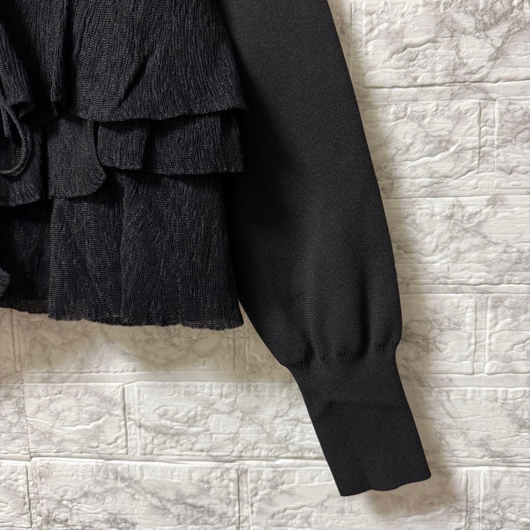 美品 ADAM ET ROPÉ フリルカーディガン 黒 F ブラック
