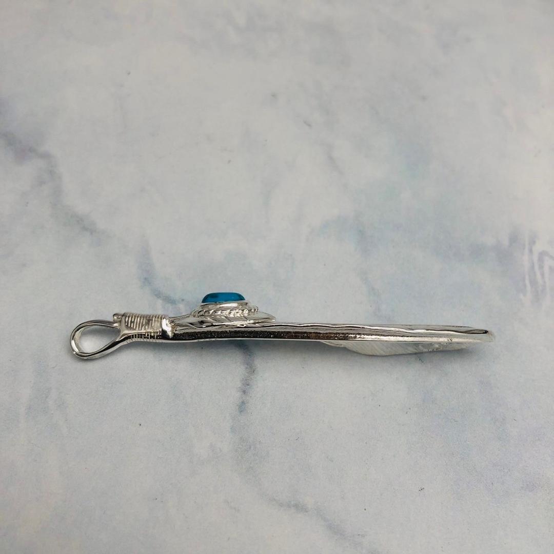 シルバー925 ペンダントトップ　フェザー　ターコイズ　新品　5-1　7633