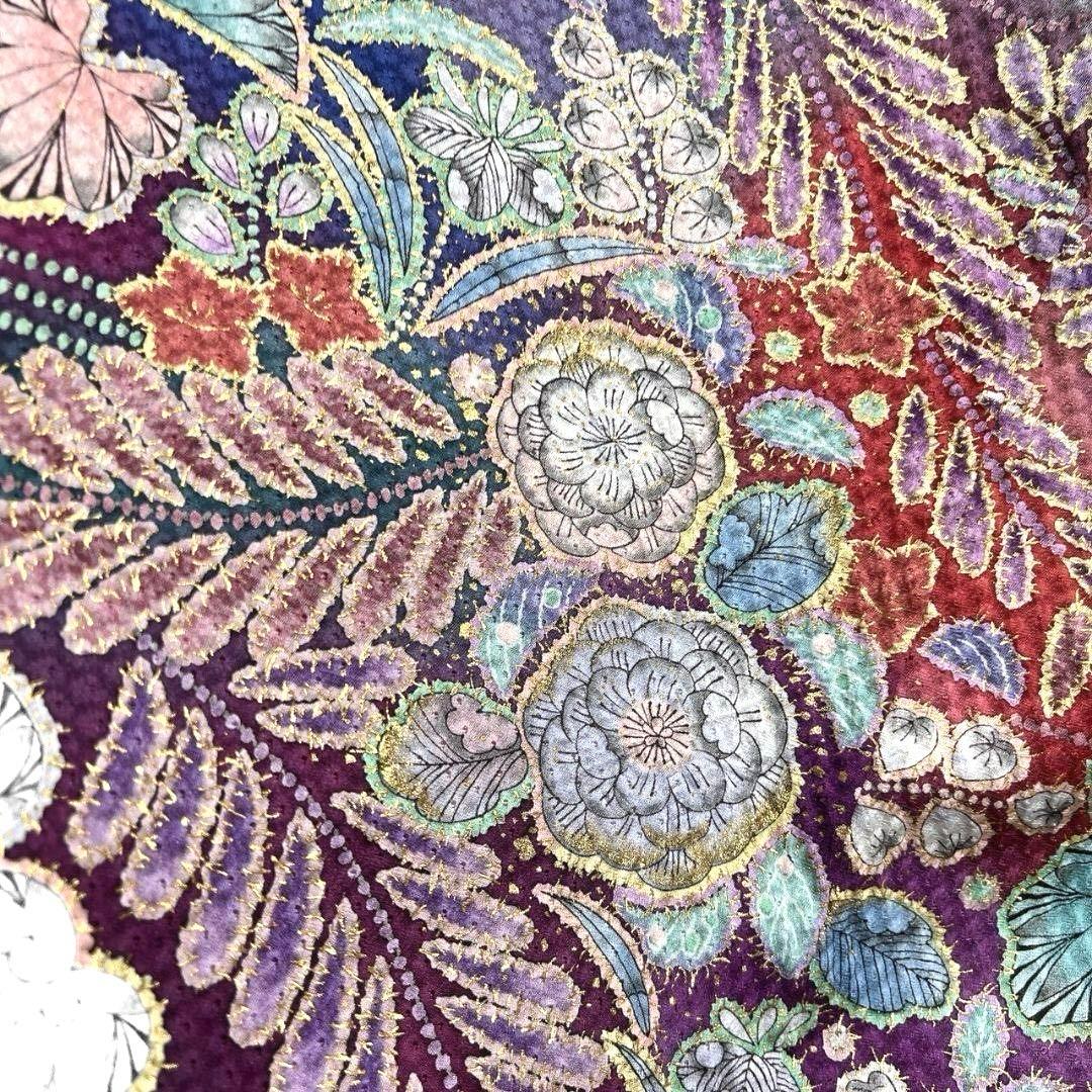 総絞り　辻ヶ花　藤の花　楓　振袖　襦袢セット　着物　成人式　024a p