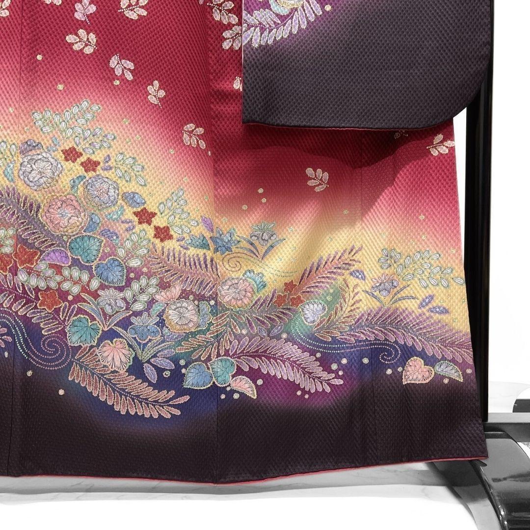 総絞り　辻ヶ花　藤の花　楓　振袖　襦袢セット　着物　成人式　024a p
