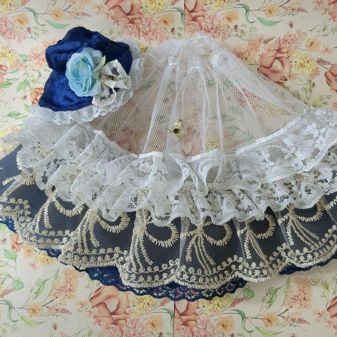 ば*ま様 ジェニーフレンド27cmドール服　紺のベロアのドレス