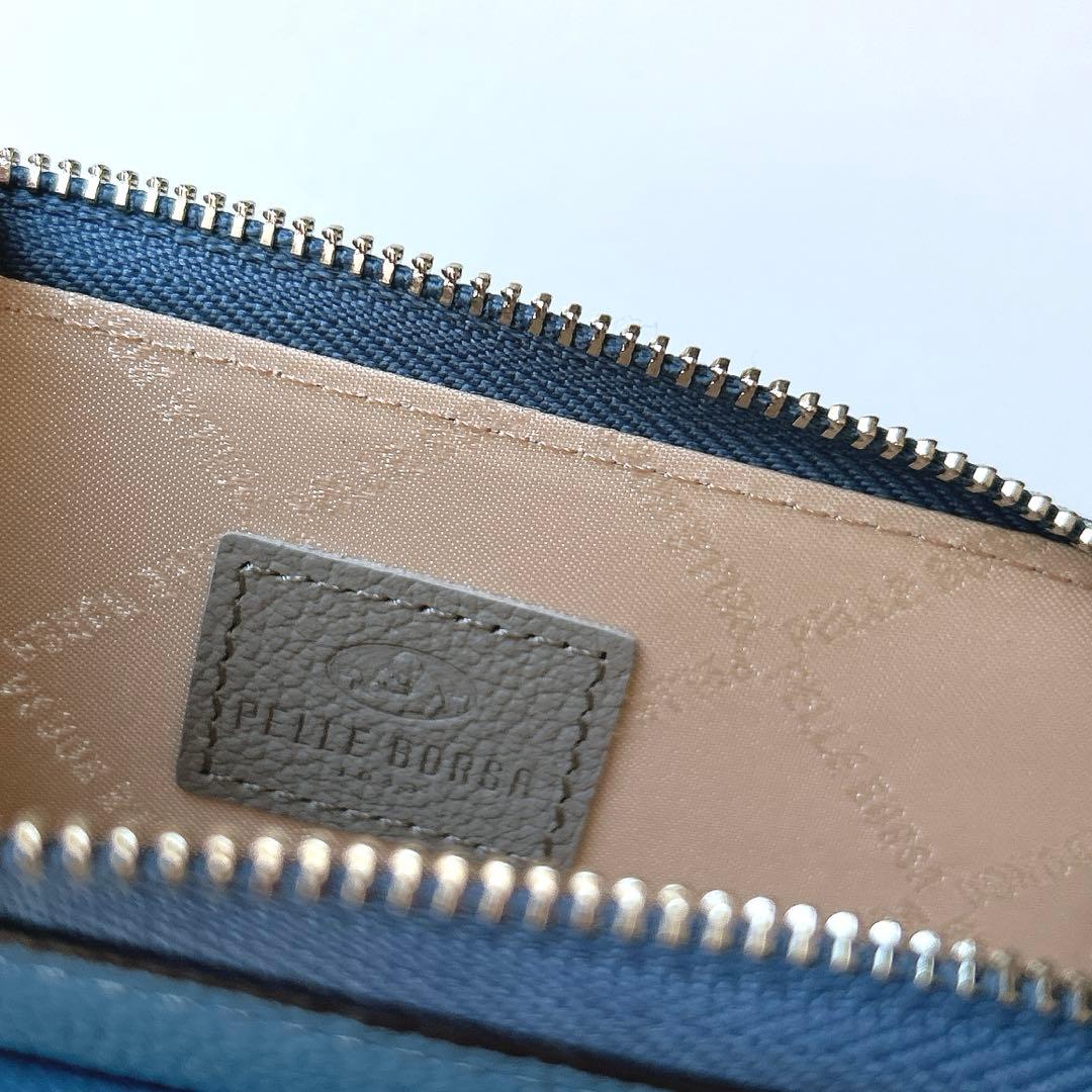新品　未使用　PELLE BORSA ペレボルサ L字 財布 ブルー 青